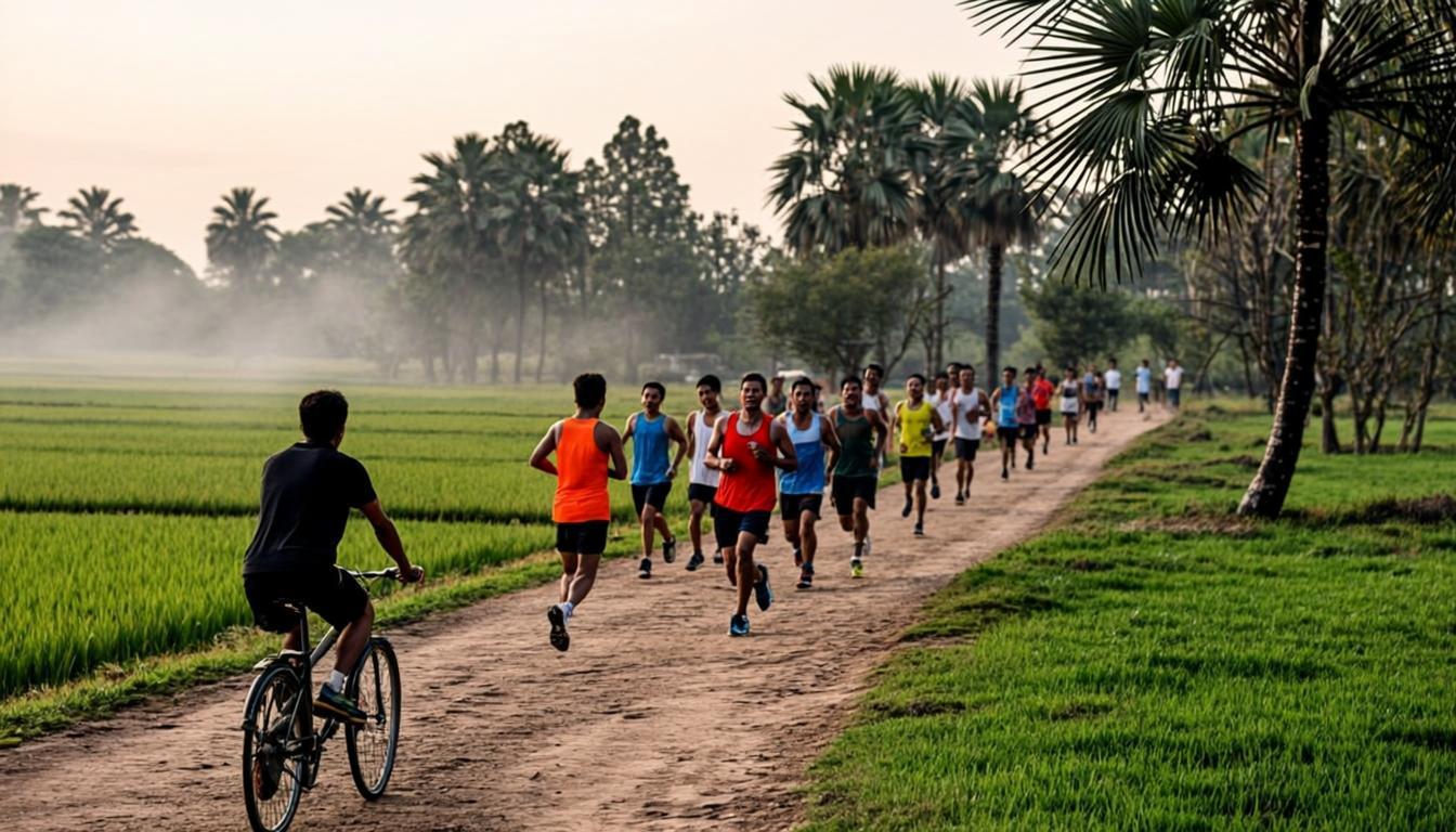 ভোরের আলোয় দৌড়প্রতিযোগীরা