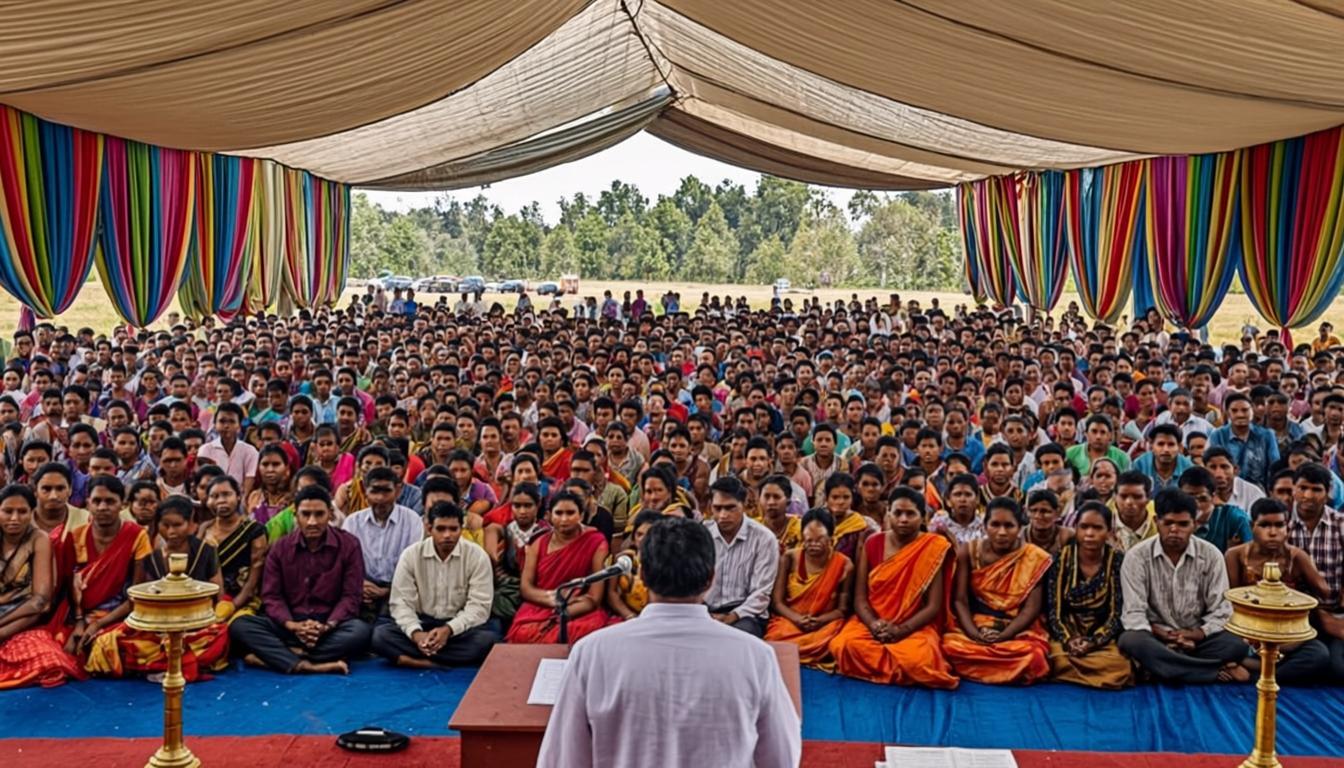 সমাজ সম্মেলনের প্যান্ডেলে বসে থাকা প্রতিনিধিরা